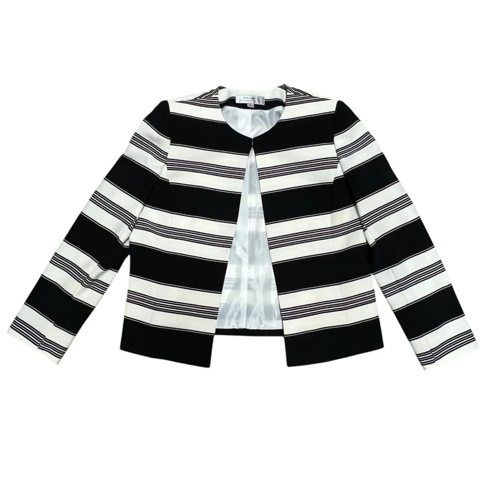Tahari Arthur S. Levine Women's Cropped Black & White Boxy Blazer Career, 12 - Picture 10 of 15
